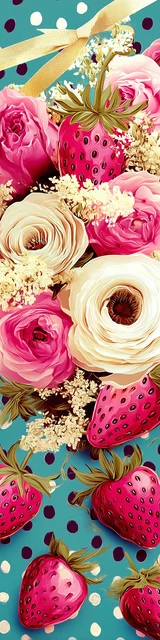 Free strawberry bookmark featuring blue polka dot strawberries